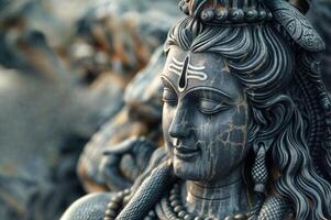 Serene Shiva statue epitomizes Hinduism, deity, sculpture, religion, and spirituality in stone craftsmanship photo