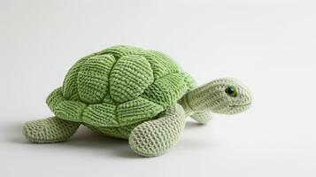 Green plush turtle toy with a soft texture on an isolated white background photo