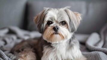 Shih Tzu dog portrait showcases a cute fluffy small breed with an expression of companionship photo