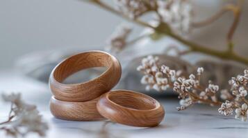 de madera anillos elegante hecho a mano diseño en natural suave atención con artesano textura foto