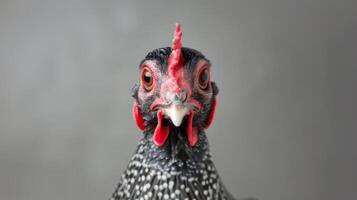 Guinea fowl portrait showing vivid red wattle and crest with close-up detail of feathers photo