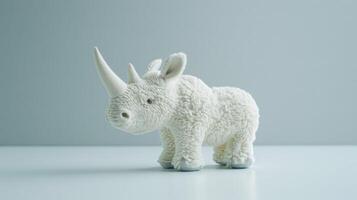 Fluffy white rhinoceros plush toy with a soft texture and playful appeal photo