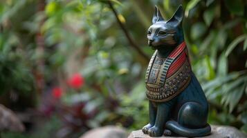 Bronze Bastet Egyptian statue depicts the feline goddess and mythology in an artifact of antiquity photo
