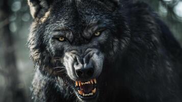 Werewolf monster snarling with mythic creature fierceness and fantasy teeth aggression photo