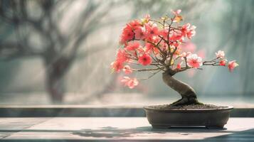 Bonsai Azalea Bloom in Pottery amidst Nature presenting Art and Pruning Tranquility photo