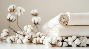 Cotton fabric rolls and natural organic soft white craft materials photo