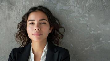 Chilean woman with curly hair and blazer in a confident portrait photo