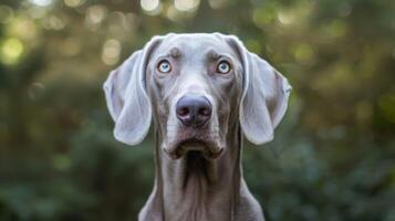 Weimaraner dog portrait showcasing animal pet eyes with a breed specific curious expression photo