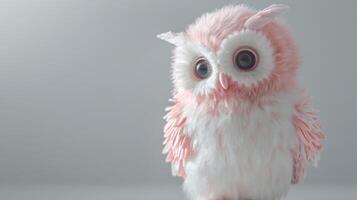 Pink fluffy toy owl with plush fabric and soft detailing in a whimsical style photo