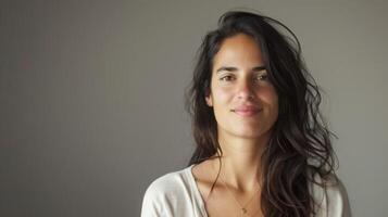 Portrait of a smiling Argentine woman with casual beauty and natural confidence photo