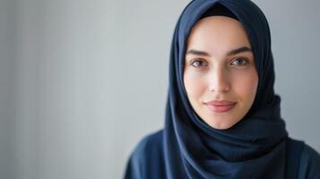 Portrait of a confident female journalist with a hijab showing professionalism and diversity photo