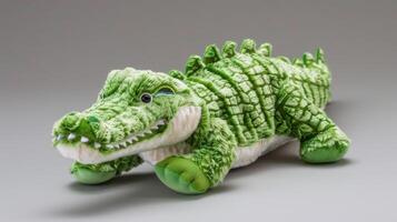 Fluffy green alligator plush toy with soft texture and playful eyes for children photo