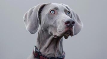 Weimaraner perro retrato con sorprendentes azul ojos y gris Saco en un de cerca, demostración profundidad de campo y estrecho atención foto