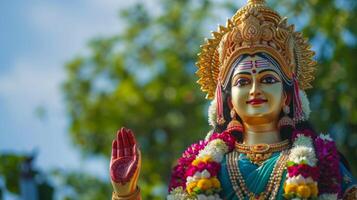 parvati hindú deidad estatua con adivinar cultural y religioso significado adornado en festival atuendo foto