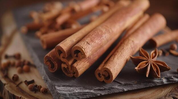 Close-up of cinnamon sticks and anise star adding aromatic flavor for cooking and baking photo