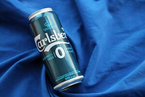 KYIV, UKRAINE - 4 MAY, 2023 Carlsberg zero alcohol or non alcohol aluminium tin can photo