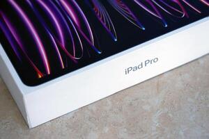 KYIV, UKRAINE - 4 MAY, 2023 Apple ipad 2022 with 12.9 inch diagonal display resolution on m2 processor core photo