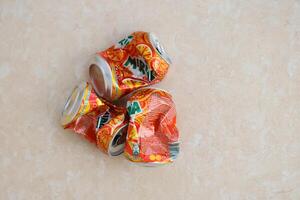 KYIV, UKRAINE - 4 MAY, 2023 Mirinda orange drink in orange citrus tin can with classic design and logo photo