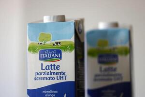 KYIV, UKRAINE - 4 MAY, 2023 Pascoli Italiani packages of latte tetra pack milk photo