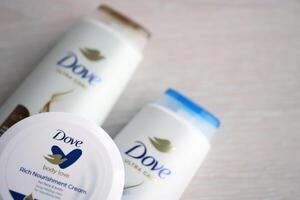 KYIV, UKRAINE - FEBRUARY 27, 2024 Production of Dove is a personal care brand by Unilever photo