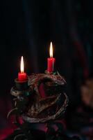 Candlestick with candles in the shape of a dragon photo