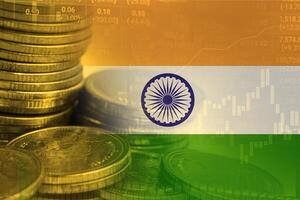 inversión en el mercado de valores comercio financiero, moneda y bandera de la india o forex para analizar los antecedentes de datos de tendencias comerciales de finanzas de ganancias. foto