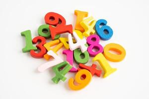 Math number colorful on white background, education study mathematics learning teach concept. photo