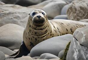 un ver de un gris sello en el agua foto