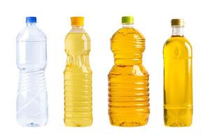 Water and Vegetable oil in different bottle for cooking isolated on white background. photo