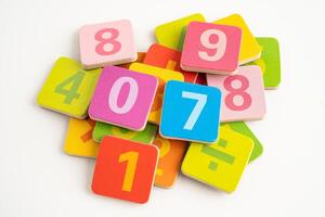 Math number colorful on white background, education study mathematics learning teach. photo