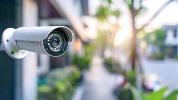 CCTV Closed circuit camera, TV monitoring in village at home, security system concept. photo