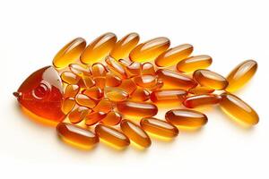 Fish oil capsules with omega 3 isolated on white background. photo