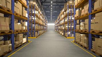 Manufacturing storage facility packed with shipping stamps containers, serving as a distribution point for the trade sector. Items featuring identification codes for invoices. photo