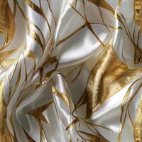 A background with silk white fabric luxurious gold textures. photo