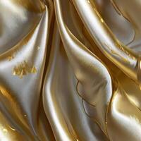 A background with silk white fabric luxurious gold textures. photo