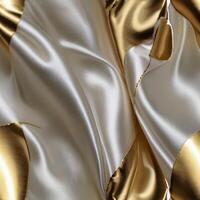A background with silk white fabric luxurious gold textures. photo