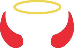 Angel halo and devil red horns. Angel and devil sign. Holy nimbus and red horns symbol. flat style. vector