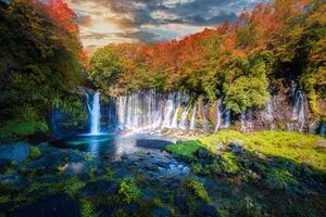 shiraito caídas con vistoso otoño hoja en fujinomiya, shizuoka, Japón. foto