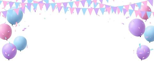 Mother day frame banner with purple, pink and blue color balloon, flag and confetti vector