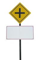 traffic sign indicating an intersection ahead isolated on white background photo