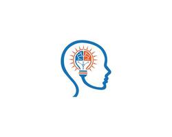 Human head and brain bulb logo design concept template. vector