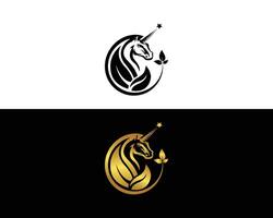 Leaf unicorn horse logo symbol design template. vector
