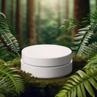 A stylish ad of a white template podium mockup of a natural organic cosmetic products. photo