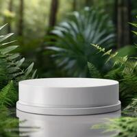 A stylish ad of a white template podium mockup of a natural organic cosmetic products. photo