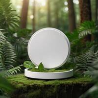 A stylish ad of a white template podium mockup of a natural organic cosmetic products. photo