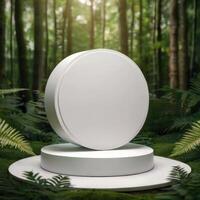 A stylish ad of a white template podium mockup of a natural organic cosmetic products. photo