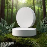 A stylish ad of a white template podium mockup of a natural organic cosmetic products. photo