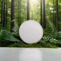 A stylish ad of a white template podium mockup of a natural organic cosmetic products. photo