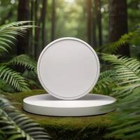 A stylish ad of a white template podium mockup of a natural organic cosmetic products. photo