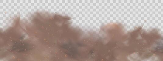 Background of a sand explosion with dirt and cloud smoke. Brown sandstorm splash and dirty ground with a textured wind effect.Yellow flying particles and stone. vector